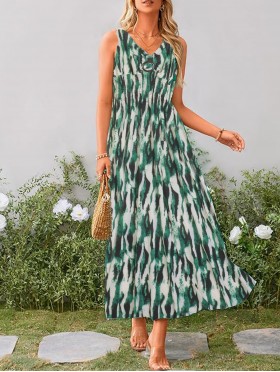 Abstract V -Neck Sleeveless Summer Dress